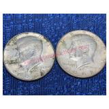 (2) Kennedy 40% Silver 1968 Half Dollars