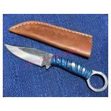 Fixed Blade Knife Blue Handle & Leather Sheath