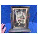 1920ï¿½s Hand-Colored Photo Boy in Wood Swivel Frame