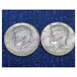 (2) Kennedy 40% Silver Half Dollars 1967 & 1968