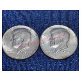 (2) Kennedy 1967 40% Silver Half Dollars