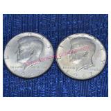2 Kennedy 1967 40% Silver Half Dollars