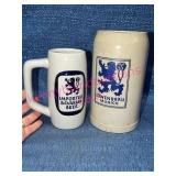 2 German Beer Steins Lï¿½wenbrï¿½u & Ceramartin