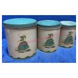 1940s Tin Canisters Trio w/ Bonnet Girl Motif