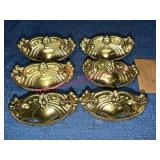 Brass Drawer Pulls w/Ornate Relief Design 6pcs