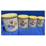 Decoware 1940s Tin Canisters Tulip Design, 4 Pc