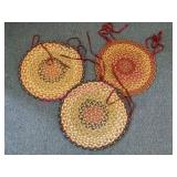 Braided Chair Pads w/Ties, Lot of 3