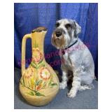 Lrg Hand-Painted Mexican Pottery Pitcher 25in