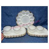 Milk Glass Snack Plates & Cups w/Gold Trim