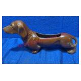 Vtg Dachshund Dog Planter Brown Glaze Ceramic