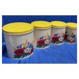 1940s Floral Nesting Tin Canisters Yellow Lids (4)