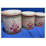 (3) 1940s Decoware Floral Metal Canisters