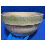 1800s Large Yellowware Mixing Crock Green Rim
