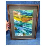 Framed Abstract Watercolor Painting on Paper