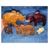 Carved Elephant Figurines Wood & Stone