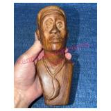 Hand-Carved Wood Portrait Bust Sculpture