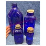4 Vtg Cobalt Blue Glass Bottles