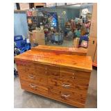 Vtg Cedar 7dr Dresser w/Mirror, Metal Pulls
