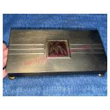 Rectangular Metal Box w/Copper Inlay Dog Motif