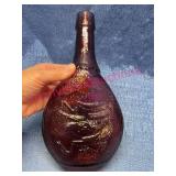 Purple Glass Flask Bottle w/Embossed Dove & Shield