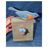 Carved Bluebird Pair on Wood Decor Box