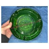 Blenko Heavy Green Glass Smiling Face Ashtray