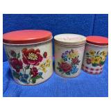 1940s Floral Tin Canisters, Non Matching, 3 Pc