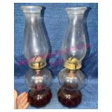 Glass Oil Lamps w/Brass Burner Tops