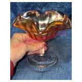 Iridescent Marigold Carnival Glass Compote