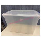 Large Clear Plastic Tote w/Lid & Blue Handles