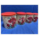 1940s Tin Canister Set w/Red Floral Motif