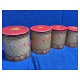 1940s Tin Canisters w/Red Lids & Fruit Motif