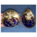 Cobalt Blue Glass Hand Painted Trinket Dishes