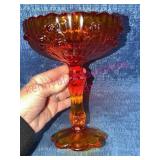 Fenton Amberina Cabbage Rose Glass Compote