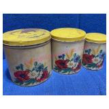 1940s Floral Tin Canisters w/Yellow Lids