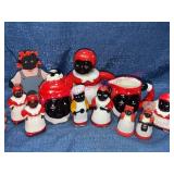Lot: Black Americana Tea Set & Misc