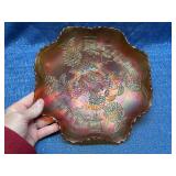 Carnival Glass Bowl w/Floral & Windmill Pattern