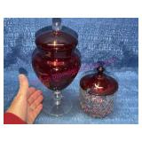 Ruby Glass Apothecary Jar & Cut Glass Jam Jar
