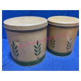 Pair 1940s Tin Canisters w/Green Leaf Trim