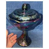 Indiana Glass Blue Carnival Harvest Compote w/Lid