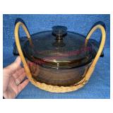 Anchor Hocking Amber Glass Casserole w/Holder