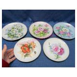 5 Hand Painted Floral Wall Plates