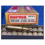 Norma .250 Savage 100 Gr 20 Rifle Cartridges Boxed