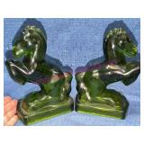 1940s L.E. Smith Emerald Glass Horse Bookends