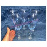 5 Clear Glass Goblets w/ Faceted Stems