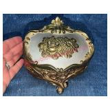 Ornate Metal Jewelry Box w/Red Velvet Lining