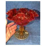 OVG Olde Virginia Glass Amberina Compote Dish