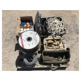 Pallet of Assorted Rope, Wire, Survey Paint,Tools