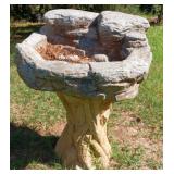 Wood Motif Concrete Birdbath