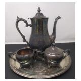 Silver plated Coffee Server with Cream & Sugar
